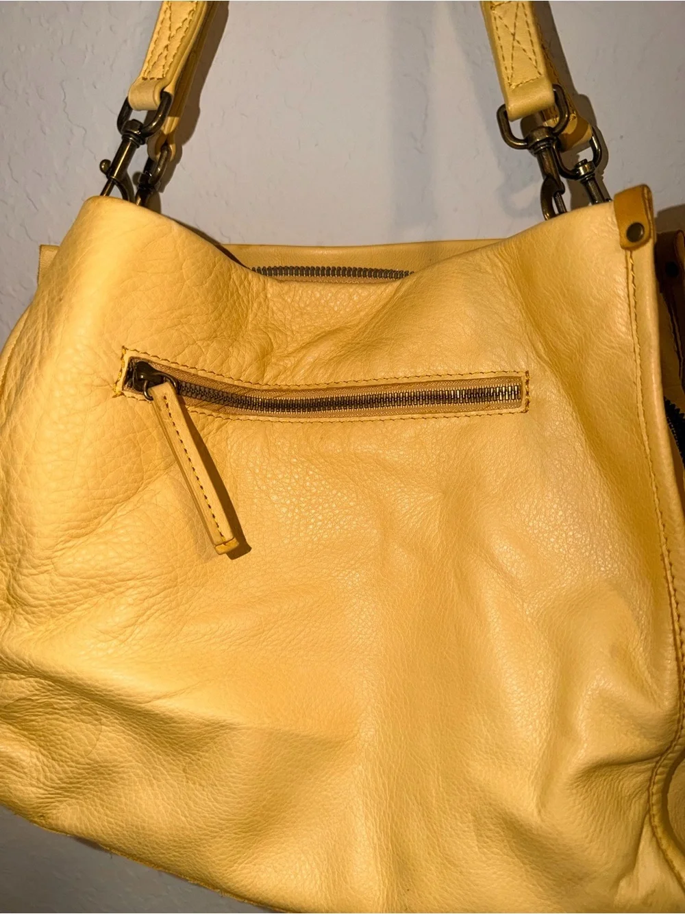 American Leather‎ Co. Yellow Leather Hobo Shoulder Bag Large Soft Pebbled purse